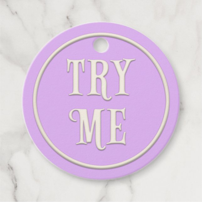 "Try One" Wunderland Tee Party Pastel Lila Geschenkanhänger (Vorderseite)