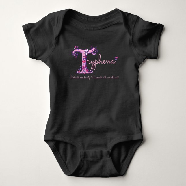Tryphena Girls Name & Bedeutung T-Monogramm-Kleidu Baby Strampler (Vorderseite)