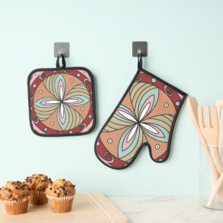 Trypillian Kultur Heilige Blumen Topflappen & Ofen Ofenhandschuh & Topflappen-Set