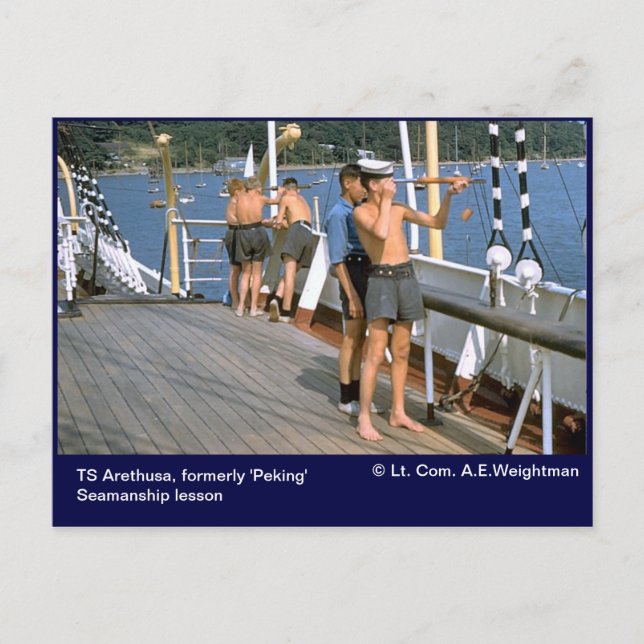 TS Arethusa, ehemals 'Peking' Seamanship Lektion Postkarte (Vorderseite)