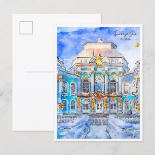 Tsarkoye Selo Russland Jahrgang Reise Wasserfarbe Postkarte