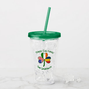 Tschadisch Irische Amerikanische Flaggen Shamrock Acryltrinkbecher