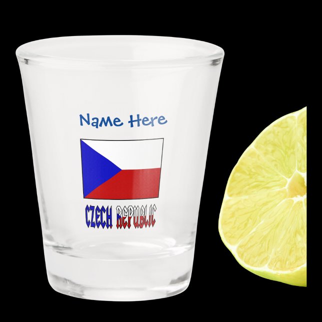 Tschechien - Flaggenblau - Personalisierung Schnapsglas (Shot glass with the Czech Flag and the words CZECH REPUBLIC below in flag colors. Add a name above.)