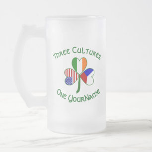 Tschechien Irland USA Kleeblatt Flagge Personalisi Mattglas Bierglas