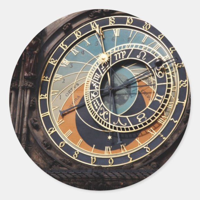 Tschechische Republik: Astronomische Uhr Prag Runder Aufkleber (Vorderseite)