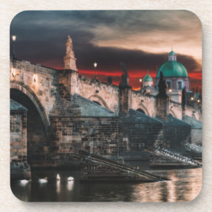 Tschechische Republik Charles Bridge Nacht Hartpla Getränkeuntersetzer