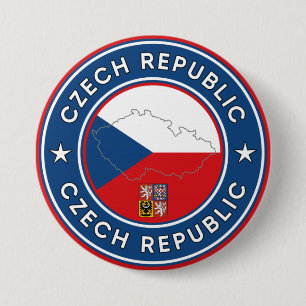 Tschechische Republik - Flagge, Karte und Emblem Button