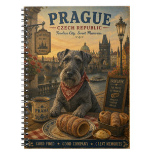 Tschechischer Terrier in Prag Vintage-Reisekunst Notizblock