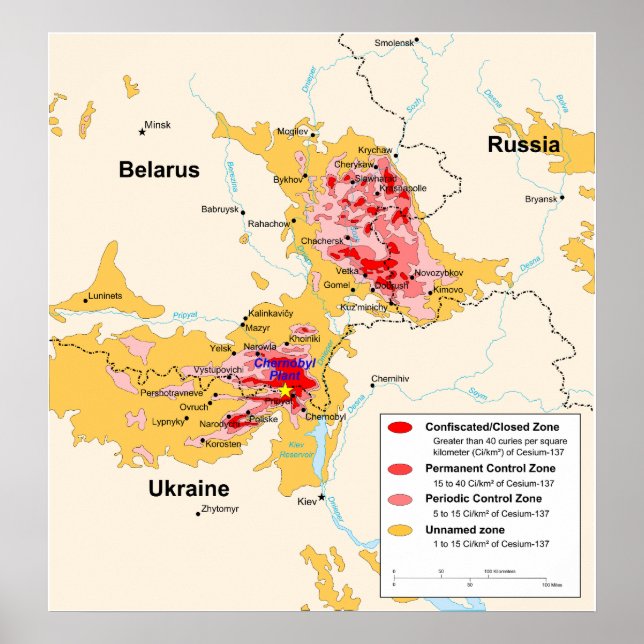 Tschernobyl-Strahlenkarte aus dem CIA-Handbuch Poster (Vorne)