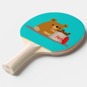 Tschüss dir Honey! Niedlicher Cartoon Bears Ping P Tischtennis Schläger