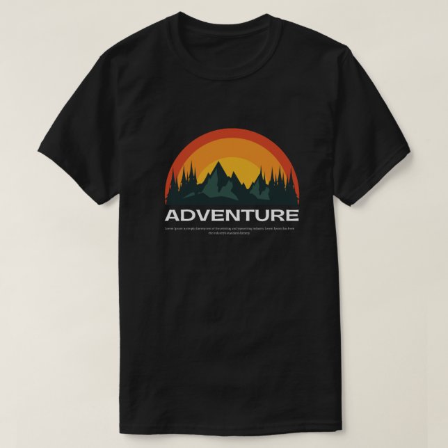 Tshirt Aventure moderne noir et orange (Design devant)
