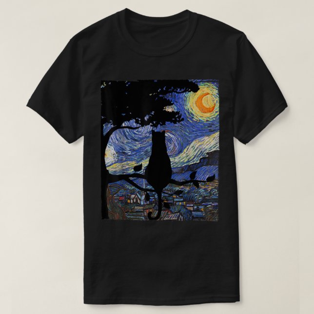 Tshirt chat, Starry Night Cat Tee, Van Gogh Cat Gi (Design devant)