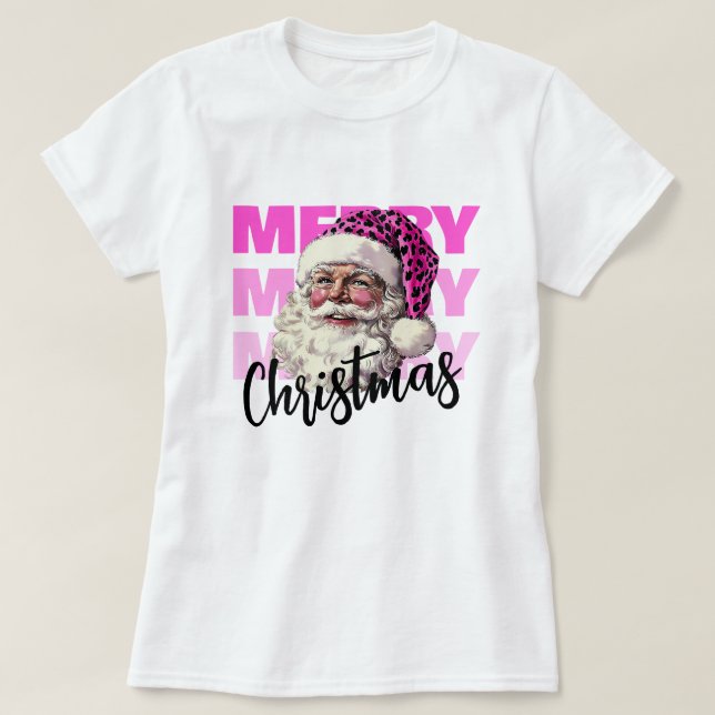 Tshirt léopard Père Noël rose de Noël (Design devant)
