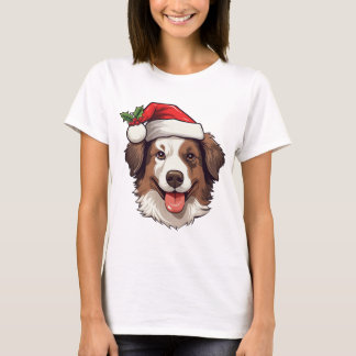 Tshirt Noël Bordure Collie Brown blanc