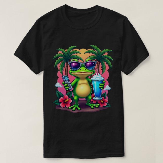 Tshirt Y2K Grumpy Frog Vaporwave Rétro (Design devant)