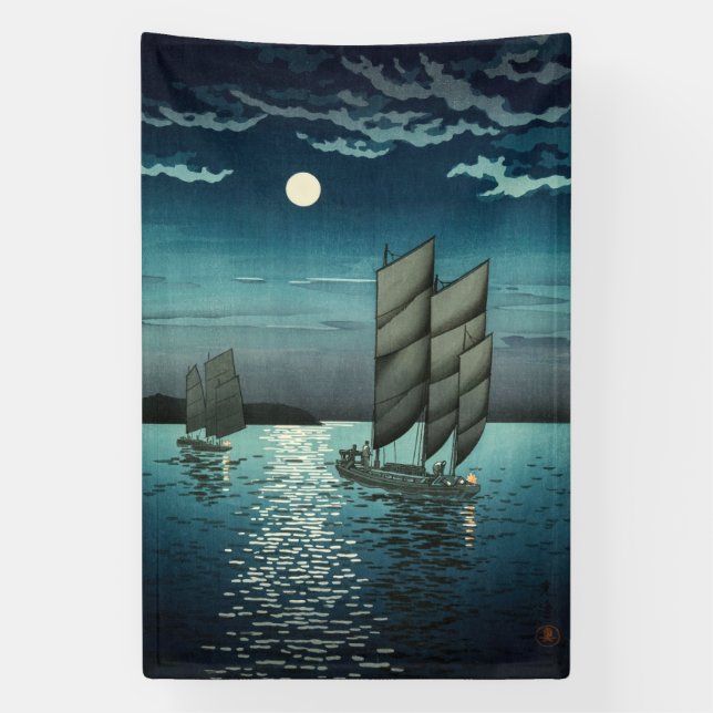 Tsuchiya Koitsu - Boote in Shinagawa, Nacht Banner (Vertikal)