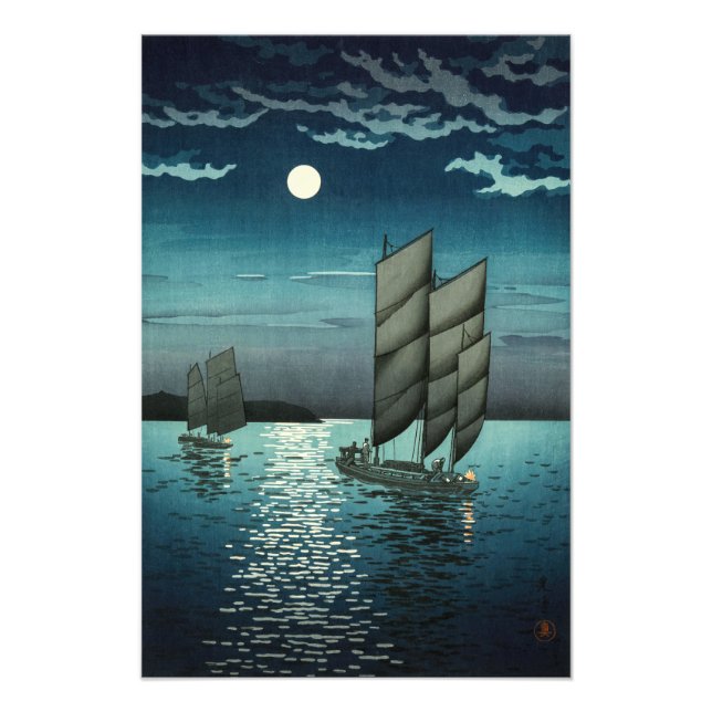 Tsuchiya Koitsu - Boote in Shinagawa, Nacht Fotodruck (Vorne)