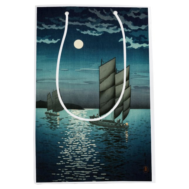 Tsuchiya Koitsu - Boote in Shinagawa, Nacht Mittlere Geschenktüte (Vorderseite)