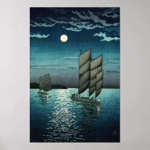Tsuchiya Koitsu - Boote in Shinagawa, Nacht Poster