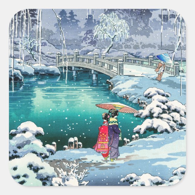 Tsuchiya Koitsu - Frühjahrsschnee bei Maruyama Quadratischer Aufkleber (Vorderseite)