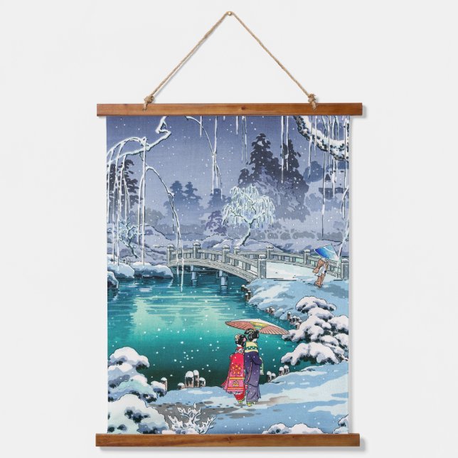 Tsuchiya Koitsu - Frühjahrsschnee bei Maruyama Wandteppich Mit Holzrahmen (Vorderseite)