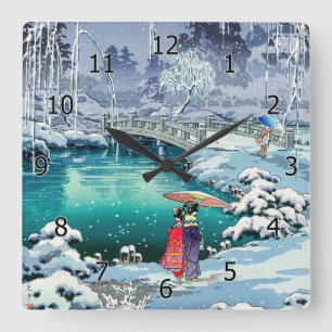 Tsuchiya Koitsu - Frühlings-Schnee in Maruyama Quadratische Wanduhr