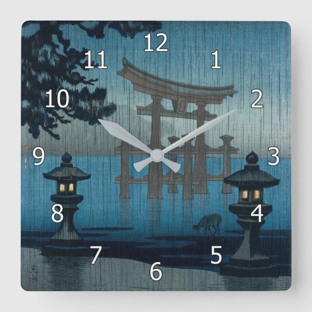 Tsuchiya Koitsu - Miyajima im Regen Quadratische Wanduhr (Vorderseite)