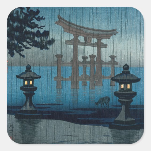 Tsuchiya Koitsu - Miyajima im Regen Quadratischer Aufkleber (Vorderseite)