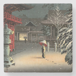 Tsuchiya Koitsu - Schnee am Nezu-Schrein Steinuntersetzer