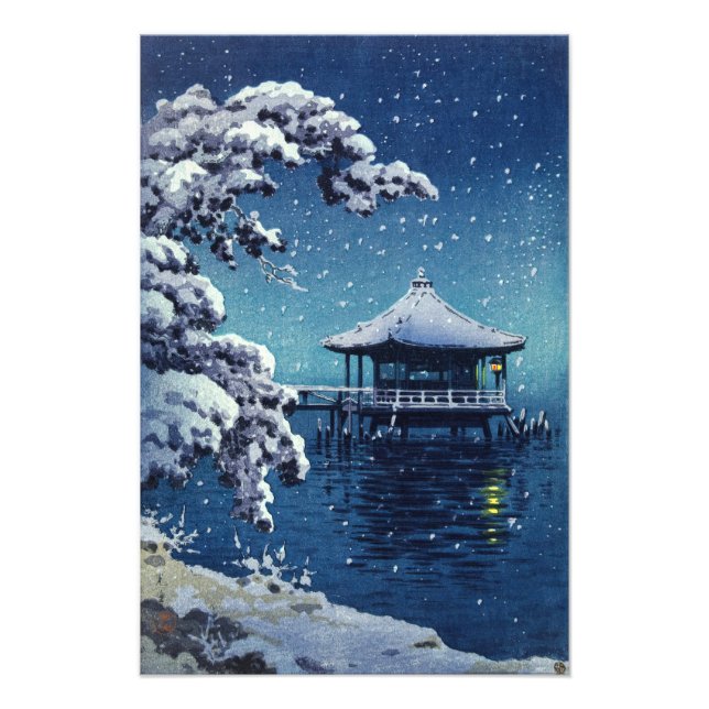 Tsuchiya Koitsu - Schnee auf dem Ukimido in Katada Fotodruck (Vorne)
