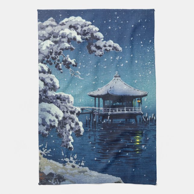 Tsuchiya Koitsu - Schnee auf dem Ukimido in Katada Geschirrtuch (Vertikal)