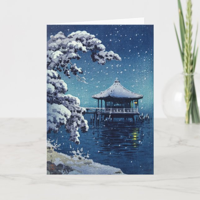 Tsuchiya Koitsu - Schnee auf dem Ukimido in Katada Karte (Vorderseite)