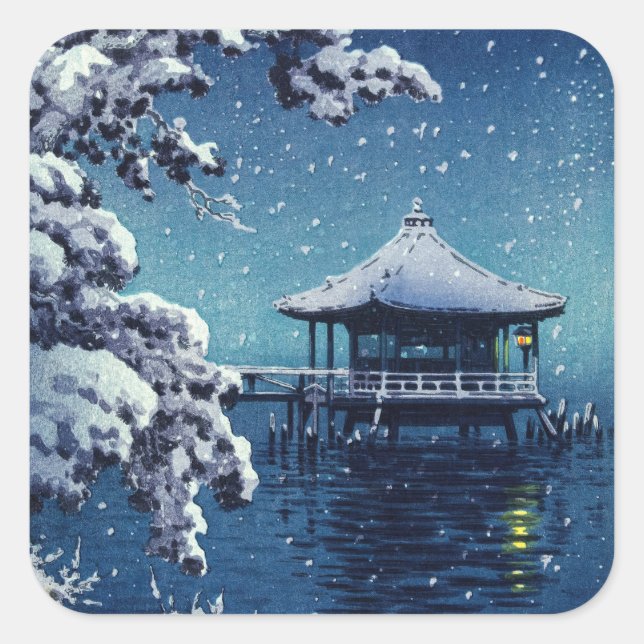 Tsuchiya Koitsu - Schnee auf dem Ukimido in Katada Quadratischer Aufkleber (Vorderseite)