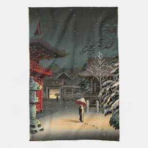 Tsuchiya Koitsu - Schnee bei Nezu Shrine Geschirrtuch