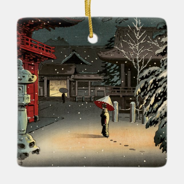 Tsuchiya Koitsu - Schnee bei Nezu Shrine Keramikornament (Vorderseite)