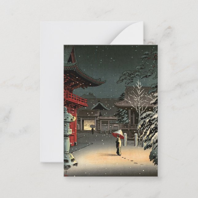 Tsuchiya Koitsu - Schnee bei Nezu Shrine Mitteilungskarte (Vorderseite)