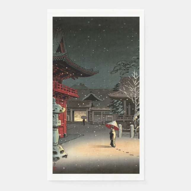 Tsuchiya Koitsu - Schnee bei Nezu Shrine Serviette (Vorderseite)