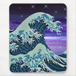 Tsunami Blue Wave with Stars Asian Artistic Mousepad