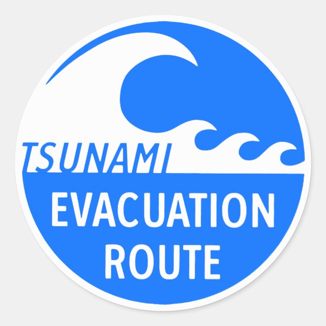 Tsunami Evakuierungsweg Runder Aufkleber (Vorderseite)