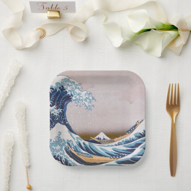 Tsunami Great Wave off Kanagawa Japan by Hokusai Pappteller (Hochzeit)