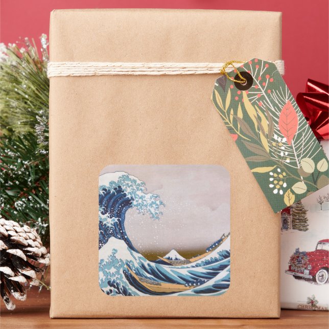 Tsunami Great Wave off Kanagawa Japan by Hokusai Quadratischer Aufkleber (Feiertag)