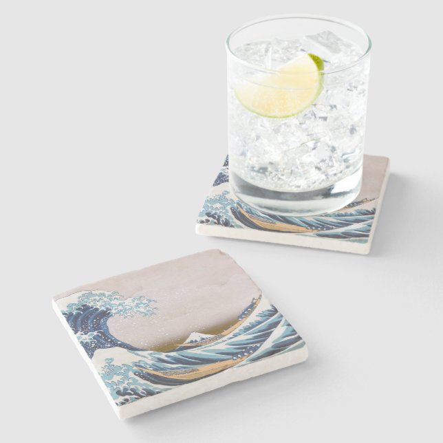 Tsunami Great Wave off Kanagawa Japan by Hokusai Steinuntersetzer (Seitenansicht)