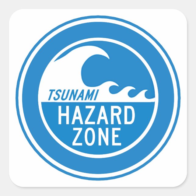 TSUNAMI HAZARD ZONE QUADRATISCHER AUFKLEBER (Vorderseite)
