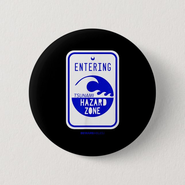 Tsunami Hazard Zone Road Signing Funny Beach and S Button (Vorderseite)