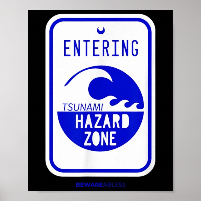 Tsunami Hazard Zone Road Signing Funny Beach and S Poster (Vorne)
