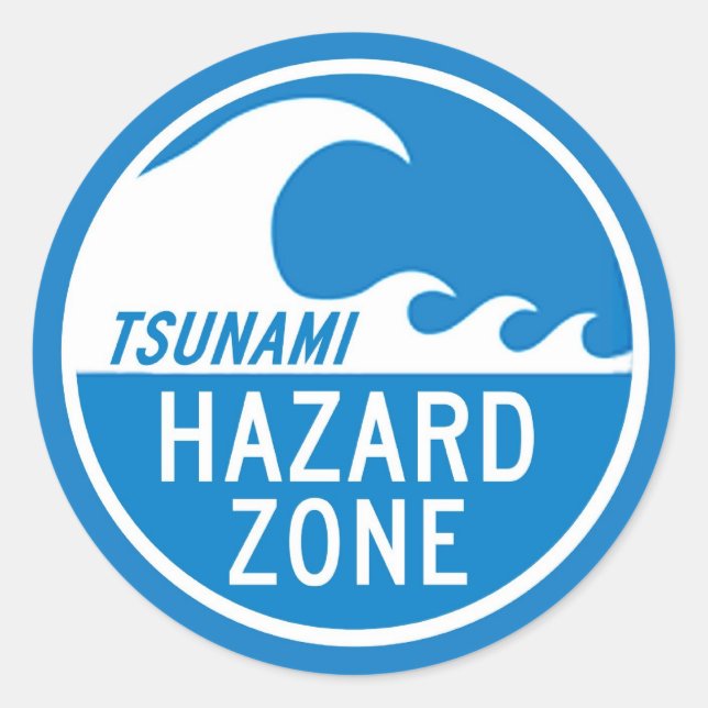 TSUNAMI HAZARD ZONE RUNDER AUFKLEBER (Vorderseite)