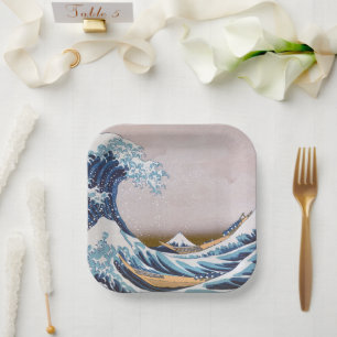 Tsunami-Welle vor Kanagawa Japan von Hokusai Pappteller
