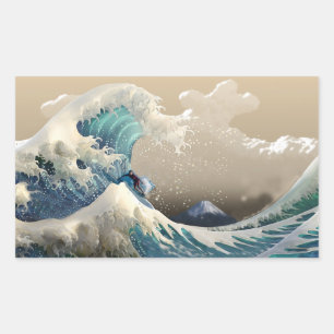 tsunami Wellenreiten Rechteckiger Aufkleber