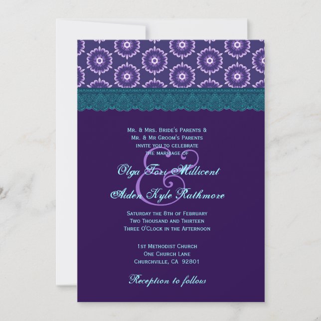 TT024 Monogramm für Aquamarines Blaues und Lila Ho Einladung (Vorderseite)