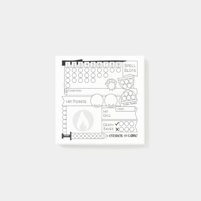 TTRPG-Zeichentracker (HP, Zauber, Turns) Post-it Klebezettel (Vorderseite)